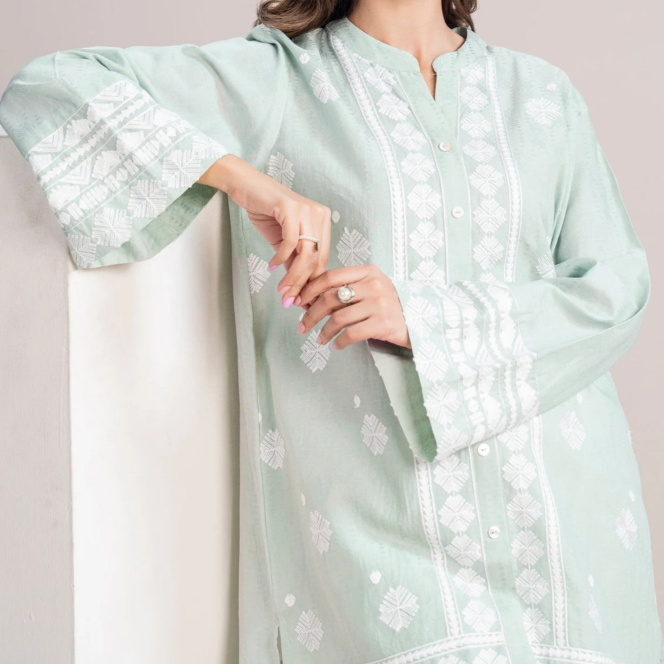#0311 - Self Jacquard Embroidered Shirt (Kurti)