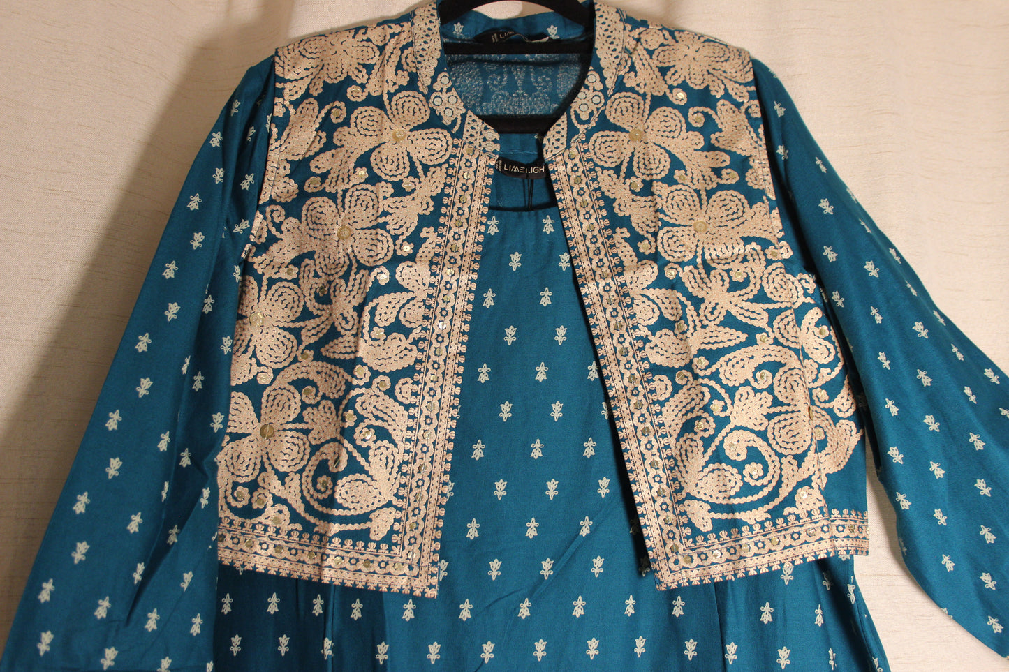 #033 -Embellished Gold Pasted Cotton Shirt with Vest