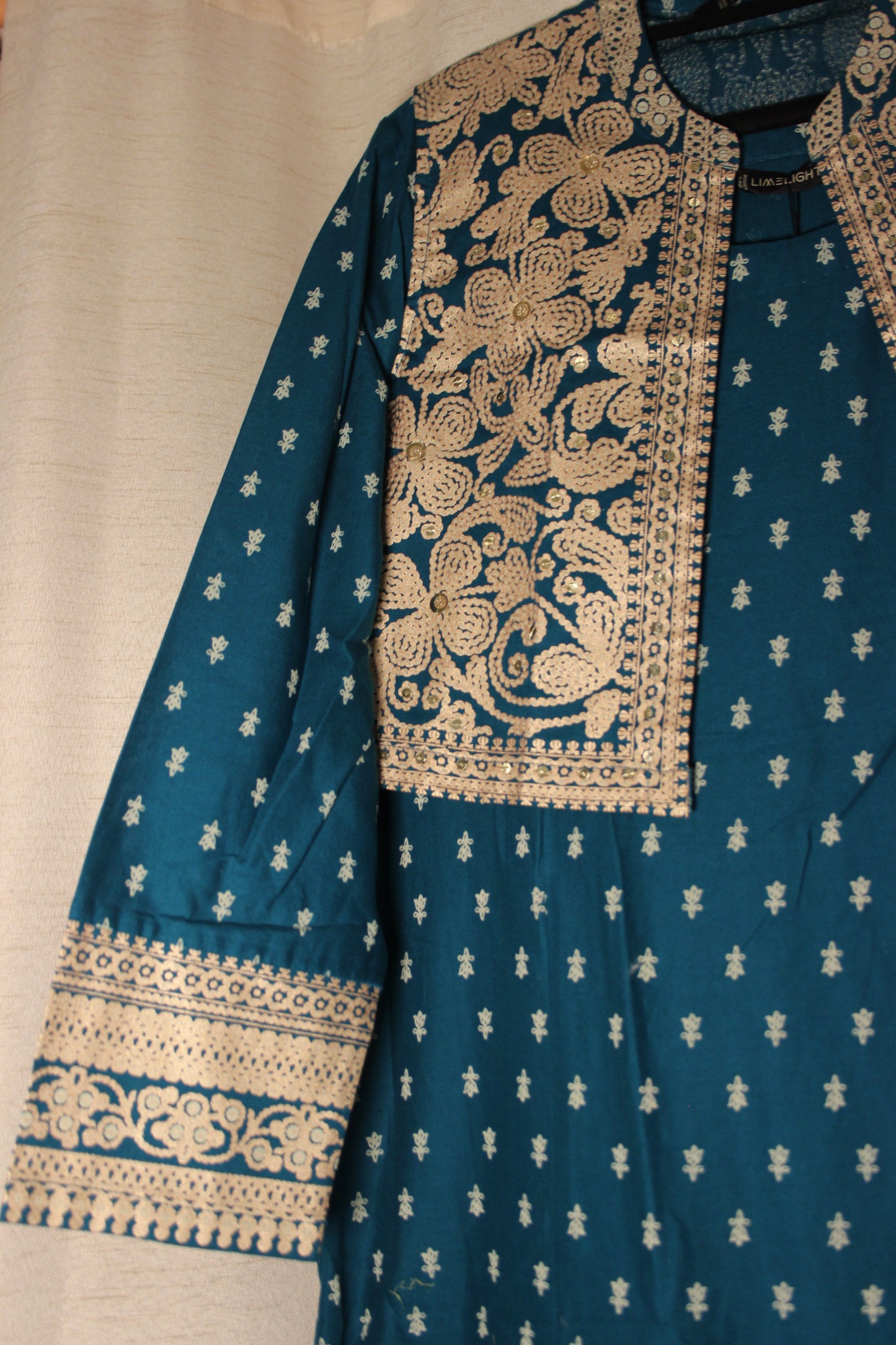 #033 -Embellished Gold Pasted Cotton Shirt with Vest