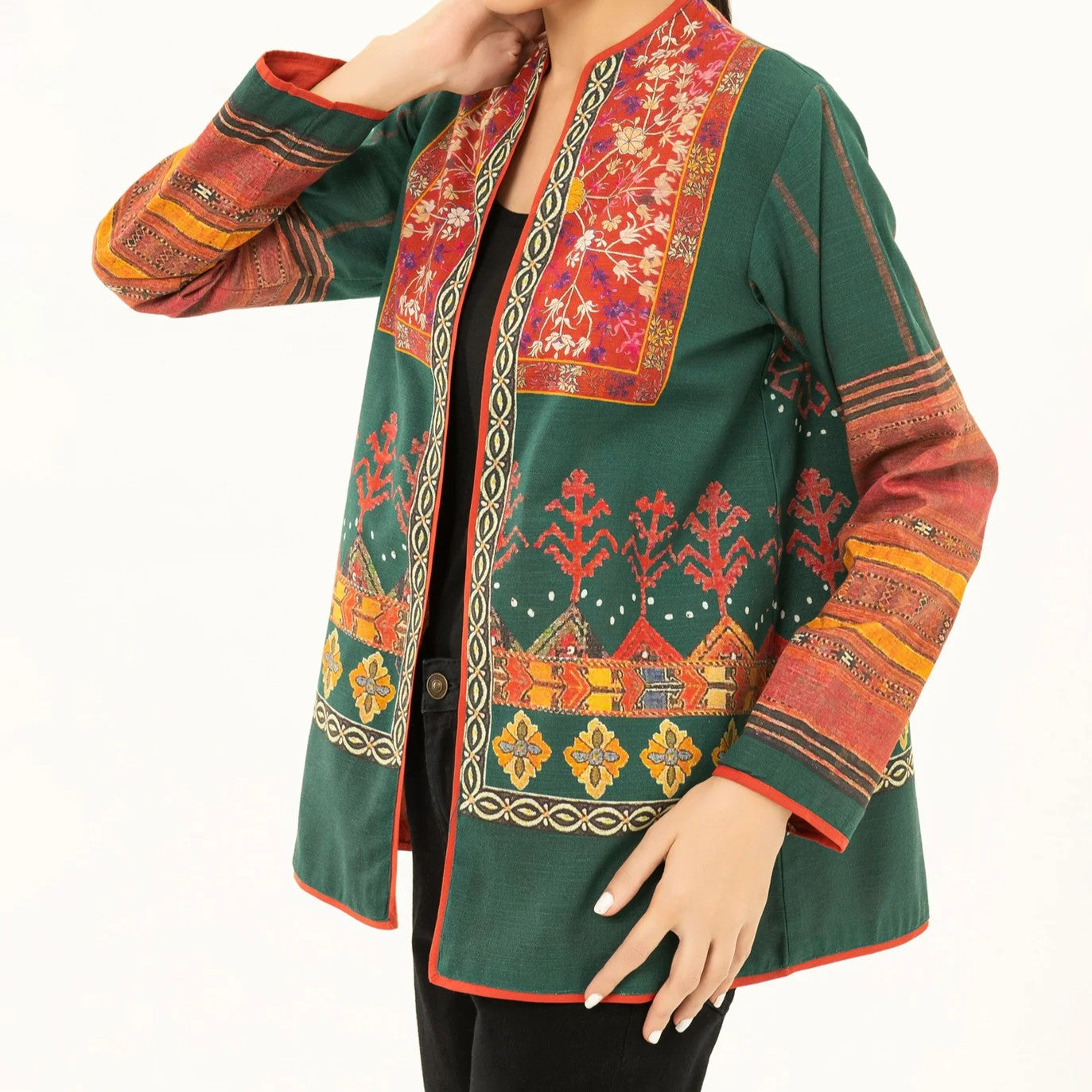 #027 - Printed Khaddar Cardigan