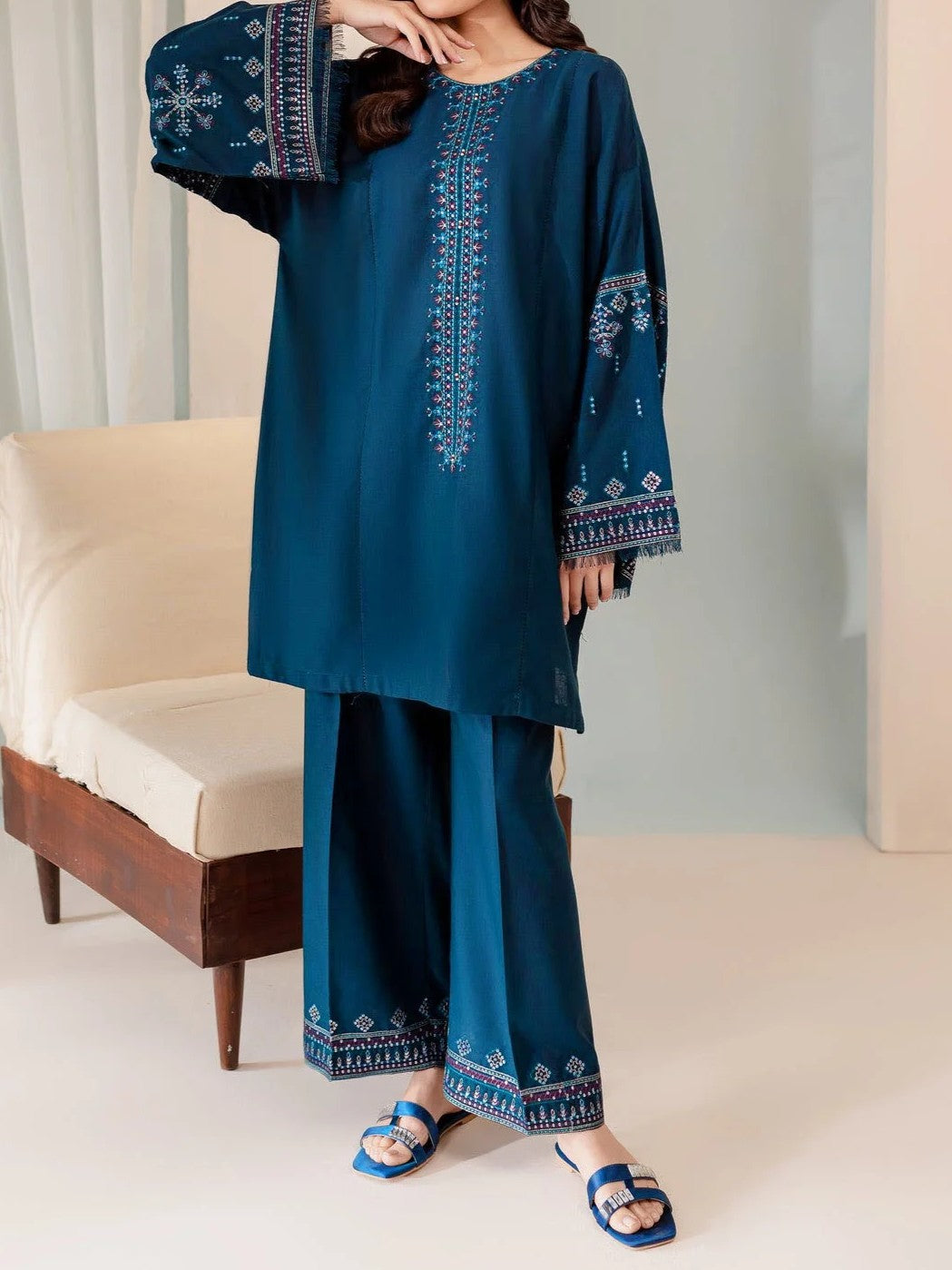#012 - Pima lawn Embroidered Dress (2 Piece)